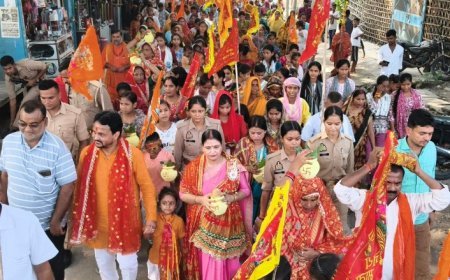 माँ गौरी देवी मंदिर में शारदीय नवरात्रि पर निकली भव्य कलश यात्रा, हजारों श्रद्धालु हुए शामिल